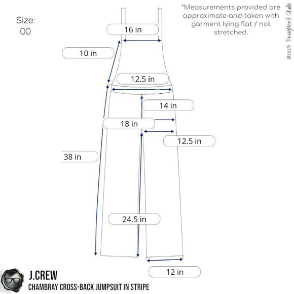 J.CREW CHAMBRAY CROSS-BACK OVERALL JUMPSUIT IN INDIGO RAILROAD STRIPE WIDE LEG - Picture 9 of 12